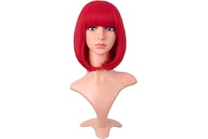 MapofBeauty 12 Pulgada/30 cm Corto Lacio Bob Pelucas Con Flequillo Sintética Heat Resistente Normal Peluca (Brillante Rojo)