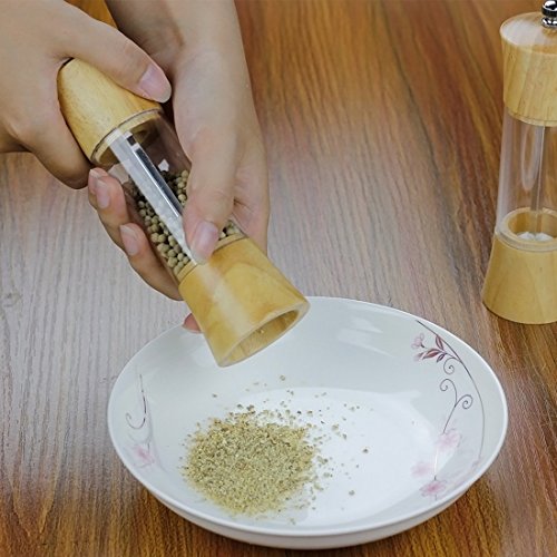 Pfeffermühlen, RuiyiF 6 zoll Eichen-Holz Acryl Küche Pfeffermühle Manuelle Salz-Gewürz Mühle - 3