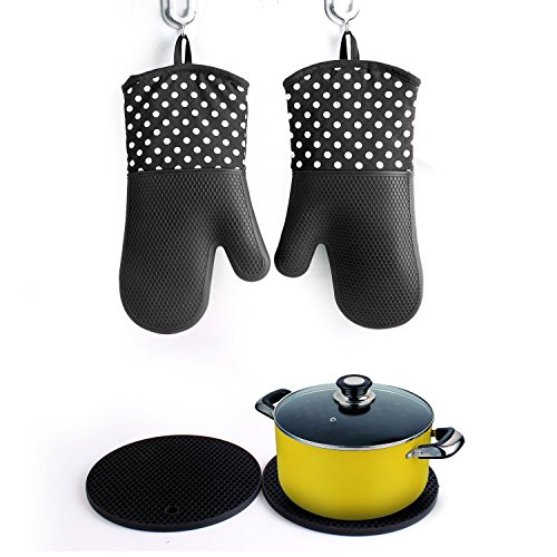 AHOMME Hitzerbeständige Ofenhandschuhe, Silikon + Baumwolle, Topfhandschuhe, Backhandschuhe,2x Pack (schwarz) - 5