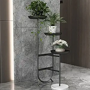S.F.Decor Unique Shaped Metal & Marble Base Free Standing Plant Stand Planter for Planting Indoor Outdoor Balcony | Size: 31 Inch (Black)