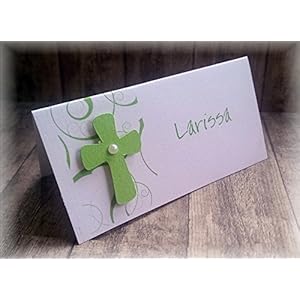Tischkarte Namenskarte Kommunion Konfirmation Firmung Taufe Kreuz apfelgrün grün kiwi hellgrün