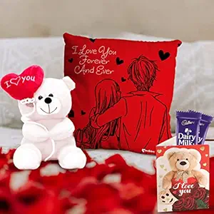 ARCHIES Valentine Love Gifts Pair Combo Pack of 4| Cushion|2 Dairy Milk Chocolate|Greeting Card|Ballon Teddy|Valentines Day|Romantic Gift for Girlfriend, Boyfriend,Wife, Husband|Anniversaries-MT4