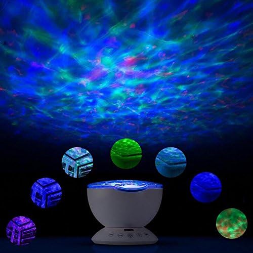 LED Night Light Projector - 7 Light Modes Rotating Ocean Wave with Built-in Mini Music Player Sleep Light，for Baby/Adult Room, Bedroom, Living Room, Party Decoration , A