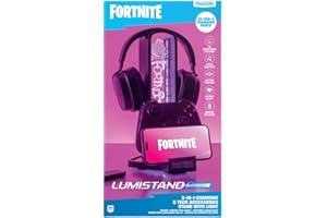 Paladone Fortnite 3-in-1 Kopfhörerständer und Technik-Ladestation mit Konsolen-Controller-Halterung und 2 USB-C-Ports, RGB-Farbwechsel-Lichtpanel, offiziell Lizenziertes Geschenk für Gamer
