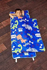 EVERYDAY KIDS Toddler Nap Mat with Removable Pillow - Rollup and Close with Velcro Straps, Carry Handle, Soft Microfiber for Preschool, Daycare, Kindergarten Sleeping Bag