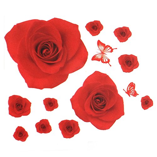 PVC Rose Blume Schmetterling Muster Wand Aufkleber Aufkleber Home Decor Rot