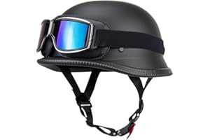 HHSDB Retro Deutsche Halbhelm Öffnen Motorradhelm Halboffenen Halbschalenhelm ECE Genehmigt Jethelm Offenem Helm Mit Brille Cruiser Chopper Helm Mopedhelme Geeignet Erwachsene MäNner Frauen