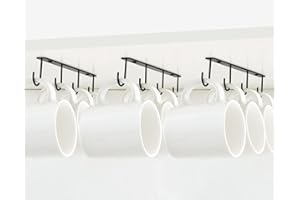 Mkono Juego de 3 ganchos de metal para tazas para debajo del gabinete, soporte para tazas de café con 12 ganchos, organizador simple para estante de armario, estante moderno de exhibición de tazas