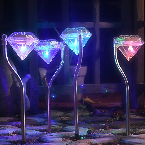 SOOJET 4 x Jardin Lampes solaires de diamant, Multicolore LED Enterré Lumières, Lampe imperméable à l'eau d'acier inoxydable solaire pour le jardin extérieur Patio de pelouse