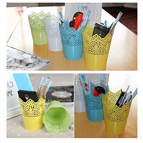 Da.Wa Schneiden Pflanze Vase Topf Stifthalter Veranstalter Schreibtisch Organizer Aufbewahrungskorb Blumentopf Make-up Bürstenhalter,Weiss,14x10x7cm,Set of 1 - 5
