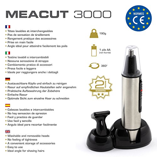 MEACUT 3000 – Haartrimmer für Nase, Ohren, Augenbrauen, Bart – 2 Trimmaufsätze – 4-teiliges Zubehör – CE-Normung – Profi-Qualität für zuhause ! - 2