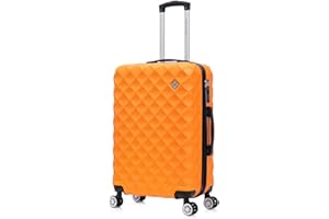 Preston Morgan Medium Suitcase on 4 Dual Spinner Wheels Super Lightweight ABS Hard Shell Hold Check in with Built-in TSA Lock (Orange, 75L)