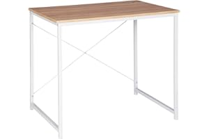 ‎WOLTU WOLTU Schreibtisch, Computertisch klein, Bürotisch eckig, Tisch mit Metallgestell, für Büro Homeoffice Arbeitszimmer Schlafzimmer, aus Holzwerkstoff, 80x60x70 cm, Heller Eiche+weiß