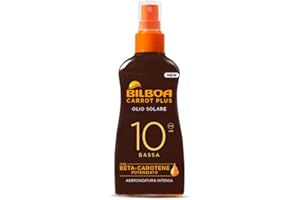 Bilboa Carrot Plus, Olio Solare Spray SPF 10, Olio Abbronzante Corpo, Formula con Betacarotene per una Abbronzatura Intensa e Duratura, Resistente all'Acqua, Dermatologicamente Testato - 200 ml