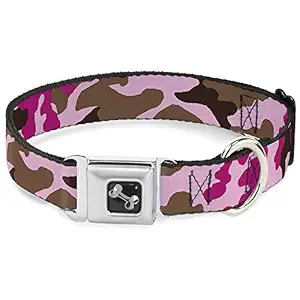 Buckle-Down DC-W30335-L Seatbelt Dog Collar, Large, Camo Pink