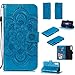 Produktbild Carols Samsung Galaxy A70 Handyhülle,[Premium Leder geprägtes Muster] [Standfunktion] [Kartenfach] [Magnetverschluss] Leder Brieftasche für Samsung Galaxy A70 - Blau