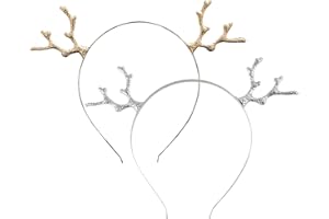 HAICN 2Pieces Christmas Antler Headband Metal Gold and Silver Shining Reindeer Antlers Hair Hoop for Women Girl Xmas Hair Accessory