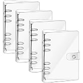 4 Pieces Transparent Binder Cover A5 Ring Binder 6 Rings Refillable Loose Leaf Notebook A5 Binder Bag