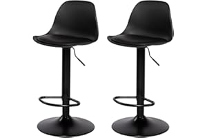 BUYBYROOM Taburetes Altos de Cocina, Taburete Alto Regulable Altura con Respaldo Reposapiés y Acolchado, Juego de 2 Taburetes de Bar para Isla Cocina Barra Bar y comedor, Giratorio 360°, Piel Sintética, Negro
