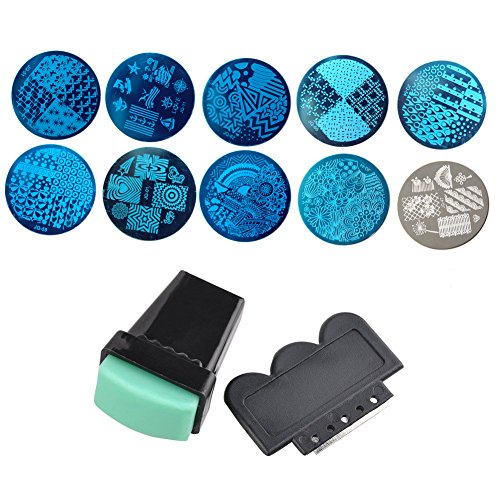 10Pcs DIY Nail Art Stamp Stencil Kits Manicure Plate Set With Polish Stamper Scraper Stamping Template Plate Set Tool Stamper Design Kit
