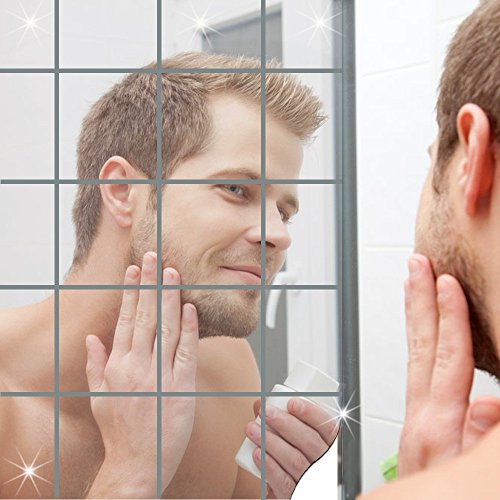 16pcs Deko-Klebefliesen verspiegelt selbstklebende Fliesen, Spiegelfolie selbstklebend Zuhause dekorative Wand setzt reflektierende Aufkleber Fliesen PET Square Dekor Folie 5,9 x 5,9 Zoll für Badezimmer-Umkleidekabine