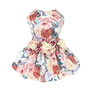 Fitwarm Fancy Flower Dog Dresses Girl Dog Clothes Doggie Wedding Gown Pet Birthday Party Dress Puppy Lace Clothes Pink XS
