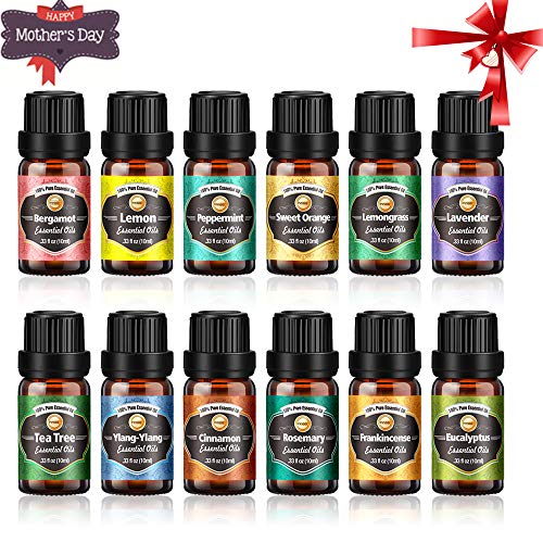 Innoo Tech Aceites Esenciales para Difusores 12 * 10ml, Eucalipto, Bergamota, Lavanda, Limón, Incienso, Dolve de Naranja, Menta, Ylang-yang, etc.