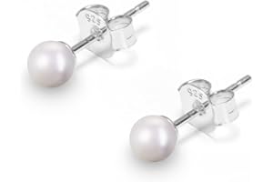 Gold Gala Pendientes de Perlas Blanca Plata de Ley 925 para Mujeres, Cierre Presión Hipoalergénicas