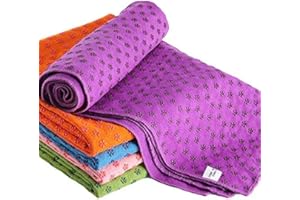 GIMIRO Serviette de tapis de yoga en microfibre, antidérapant et adhérence humide, serviette de yoga avec points en PVC anti-saut, Pilates, sports, fitness, maison, plage, voyages, camping-Violet,183 * 61cm