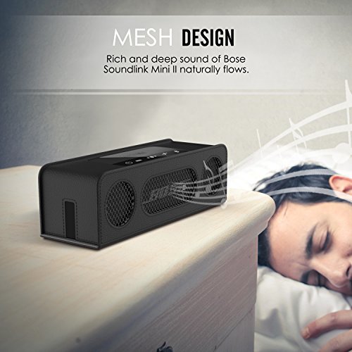 MoKo Bose SoundLink Mini / Mini II Bluetooth Lautsprecher Hülle Abdeckung, Premium PU Leder Schutzhülle Case mit Handschlaufe/Karabiner für Bose SoundLink Mini 1/2 Bluetooth Wireless Speaker, Schwarz - 3