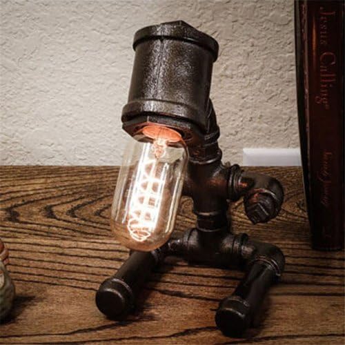 Lithx Industrial Retro Metal Baby Robot Table Lamp Steampunk Antique Iron Water Pipe Desk Light Fixture use E27 Light Bulb in Black Finish(23cm*26cm)