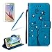 Produktbild Für Galaxy J7 (2017) J730 Klapphülle, Girlyard Bling Diamant Schmetterling Blumen Muster Blau PU Leder Hülle Slim Fit Soft Silikon Innere Bumper Wallet Case mit Lanyard Strap Standfunktion Kartenfach Magnet Schutzhülle für Samsung Galaxy J7 2017