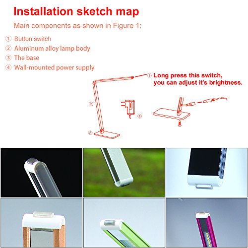 (Grün) 7W LED dimmbar schreib Tischlampe 600 lumen Klemmleuchte 48 LEDs mit Touch Funktion 5500-6500 Kelvin AC90-240V DC12V Universal - 4