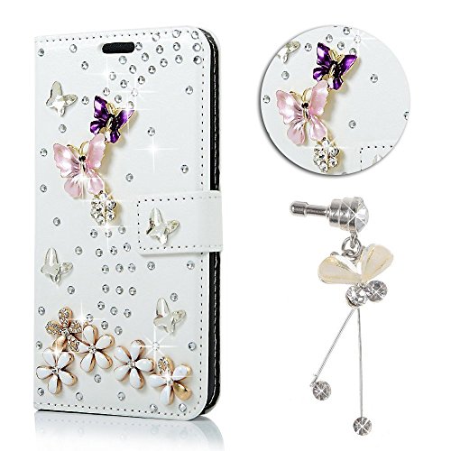 Galaxy S3 Neo Handytasche,Samsung S3 Hülle,Sunroyal Elegant Luxus Noble Weiß Rosa Shining Blumen Flower Bling Diamant Glitzer Rhinestone Muster Entwurf PU Leder Schutz Handyhülle Strass Klapp Flip Bookstyle Akku Wallet Case Folio PU-lederne Dünn Faux Kunstleder DIAMANT Bling Strass Protektiv Cover Tasche Glitter Kristall Crystal Matt Bunt Hart Haut PC Bumper mit Kartenfach Magnetverschlu und Ständer für Samsung Galaxy S3/S3 Neo mit Bling Diamant Anti Staub Schutz Stecker Stöpsel