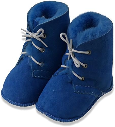 AM artmoda Sheepskin Boots for Sailor Baby Boys &amp; Girls, Booties in Ocean Blue, Size: 1,5 - 2 years