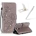 Produktbild Für Samsung Galaxy Note 4 Hülle Lanyard Leder Brieftasche Case,Für Samsung Galaxy Note 4 Strap Schutztasche Leder Hülle,Herzzer Prämie Bling Glitzer Diamanten Einfarbig [Schmetterling Blätter Geprägte Geschnitzte] PU Leder Geldbörse Bookstyle Magnet Kartenfach Schutzhülle Tasche Leder Handyhülle Case Cover für Samsung Galaxy Note 4 + 1 x Frei Weiß Handy Halterung Ständer + 1 x Frei Silber Touch Pen Stift Stylus - Grau