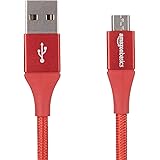 Amazon Basics Double Braided Nylon USB 2.0 A to Micro B Cable | 1 Foot (0.3 m), Red