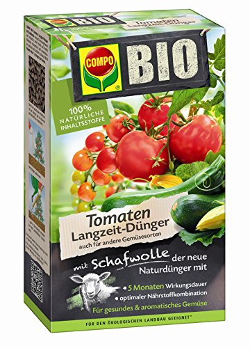 COMPO BIO Tomaten Langzeit-Dünger mit Schafwolle, einzigartiger, rein organischer Naturdünger für alle Tomatenpflanzen und -sträucher sowie Frucht und Knollen bildendes Feingemüse u. Kräuter, 750 g