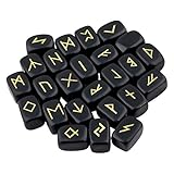 Mookaitedecor Black Obsidian Runes Stones Set (25 Pieces), Tumbled Gemstone With Carved Rune Words For Fortune Telling, Crystal Healing Reiki