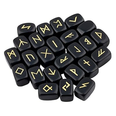 Mookaitedecor Black Obsidian Runes Stones Set (25 Pieces), Tumbled Gemstone With Carved Rune Words For Fortune Telling, Crystal Healing Reiki