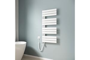 EMKE Toallero electrico baño con Termostato de Elemento Calefactor, 1041x500mm 600W Radiador toallero con Barra Calefactora con Temporizador, Blanco