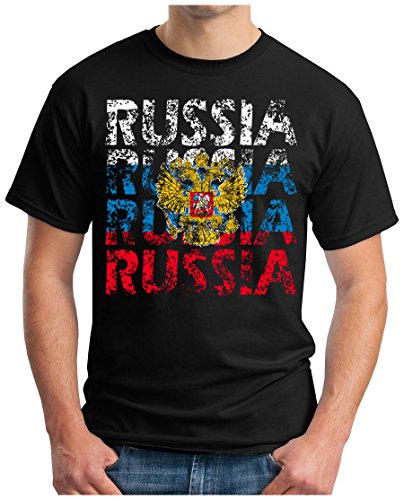 OM3 – RUSSIA – T-Shirt RUSSLAND EM 2016 FRANKREICH FRANCE FUSSBALL FANSHIRT SOCCER CUP SPORT TRIKOT EUROPAMEISTER, XXL, schwarz