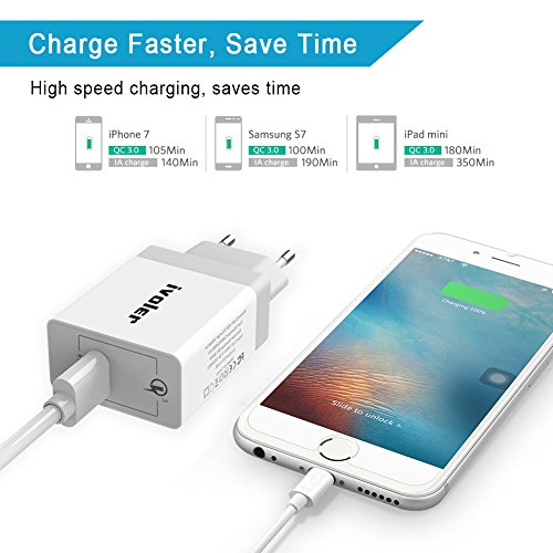 iVoler Quick Charge 3.0 Type C 18W Caricabatteria USB da Muro con Cavo 2 in 1 Tipo C e Micro USB Cavo Ricarica per Samsung Galaxy S9/S9 Plus/S8/S8+/S7/S7 Edge/ S6/S6 Edge/+/Note 8/5/4/Edge, LG G6/G5/G4, Asus Zenfone 4/3/2, Android Smartphone, Tablet, iPhone, iPad, e gli altri dispositivi USB (Bianco)