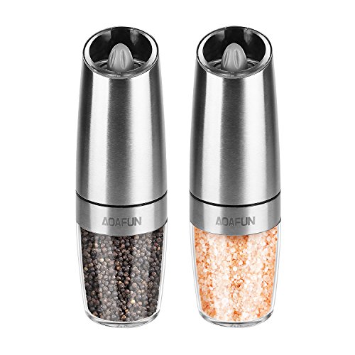 AOAFUN Molinillo eléctrico de sal y pimienta Mill Set de 2, Con batería, Luz LED, grueso Ajustable, Cuerpo de Acero inoxidable.