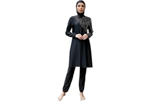 IMEKIS Damen Muslimisch Bademode 3tlg Kopftuch Bescheidener Badeanzug Islamischer Burkini Badeanzug Langarm Schwimmoberteil mit Hose Hijab Ganzkörper Schwimmanzug