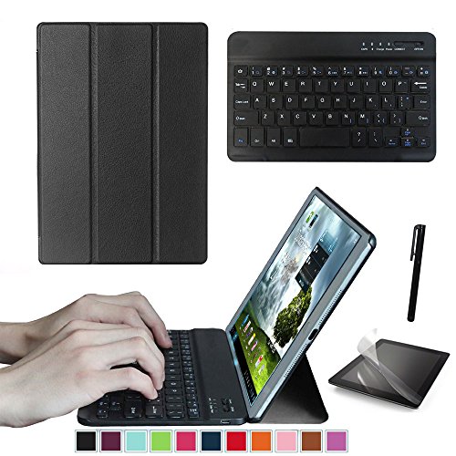 Starter Kit für Samsung Galaxy Tab S2 9.7" Tablet PC - Hoch Qualität Premium PU Leder Tasche Hülle Stand und Bluetooth Tastatur + Displayschutzfolie + Touchstift (T810 / T815, Schwarz)