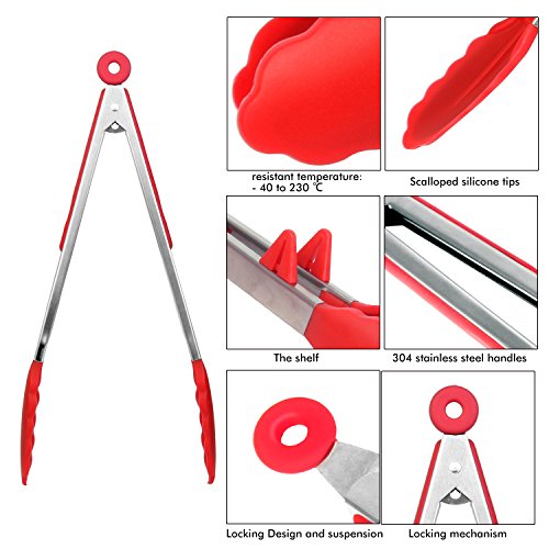 küchenzange Grillzange Edelstahl Silikon / Klein Groß Lang / Grillzange Rot / Servierzange / Zangen für Süßigkeiten Essen Salat BBQ / Multitool Universalzange / 2er Set - 5
