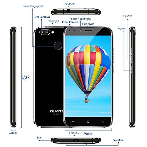 Handy ohne Vertrag, Oukitel U22 5.5 Zoll Smartphone (GroÃŸe Batterie 2700mAh, Android 7.0, 2GB +16GB Interner Speicher, 13MP + 8MP) Handy mit 2 Simkarten GPS Bluetooth WIFI-Schwarz