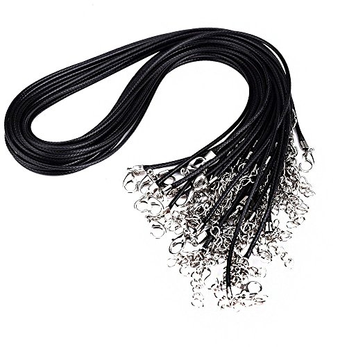 Preisvergleich Produktbild Feelily 50 Pieces Schwarz Wax Geflochtene Imitation Lederschnur Seil Halskette Chain 1.5 mm, 18 inches, with Extension Kette and Lobster Claw Clasp for Schmuckherstellung