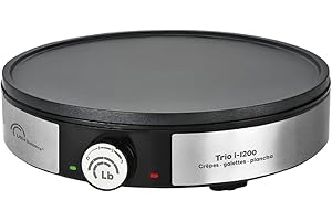 LITTLE BALANCE 8383 Maxi-Crespes Trio i-200 – Crepera eléctrica 3 en 1: panqueques, empanadas, plancha – Termostato ajustable – 1200 W – Acabado inoxidable